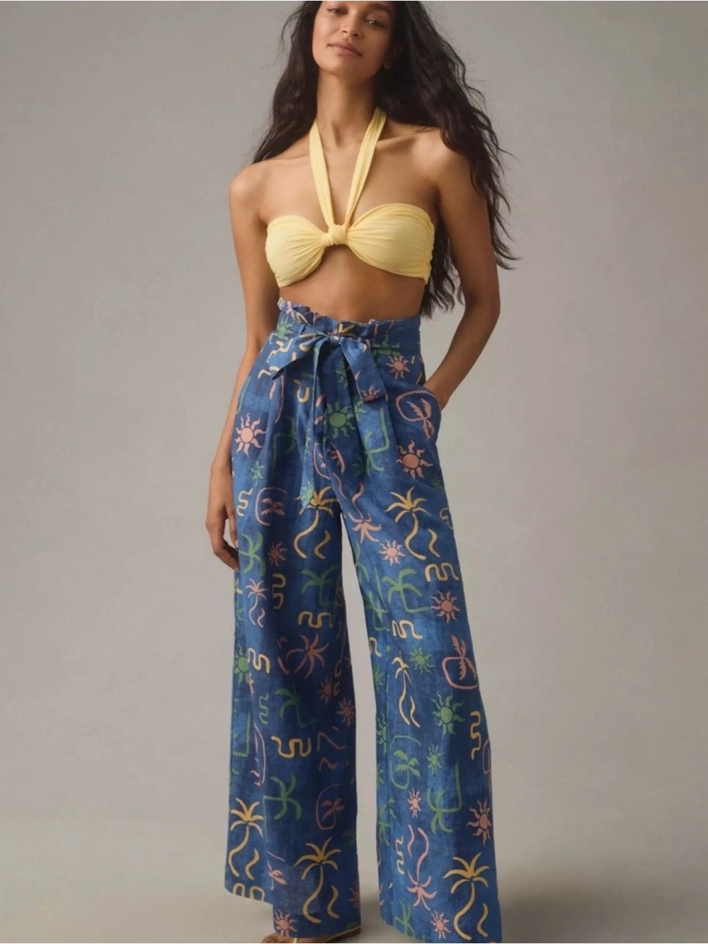 Corey Lynn Calter linen tropical wide leg pants, size S
